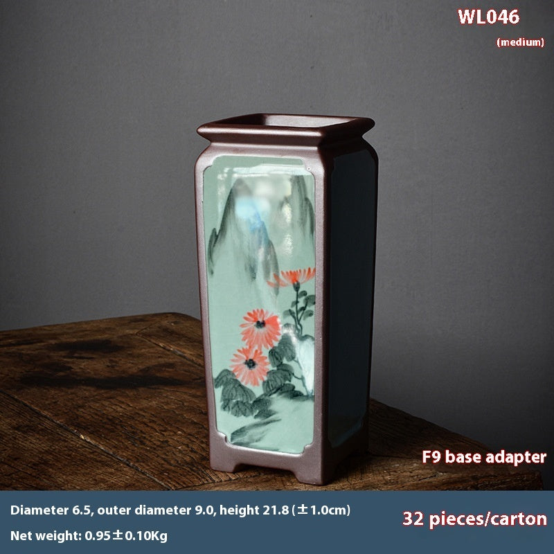 Chinese Hand-painted Square Straight Retro Purple Sand Flower Pot