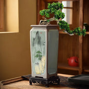 Chinese Hand-painted Square Straight Retro Purple Sand Flower Pot