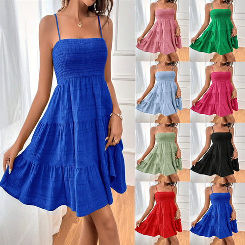 Summer Square-collar Pleated Dress