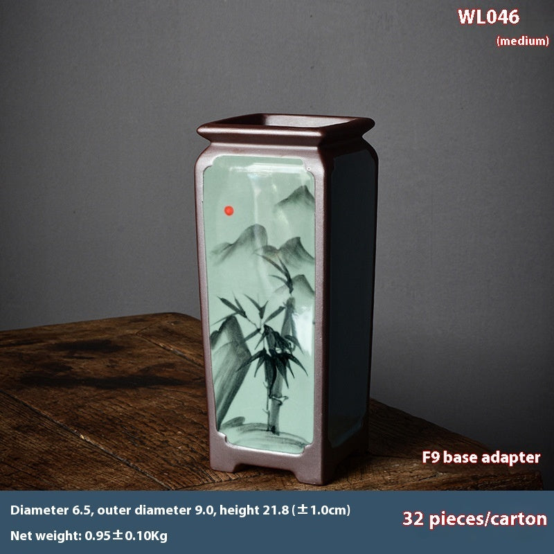 Chinese Hand-painted Square Straight Retro Purple Sand Flower Pot