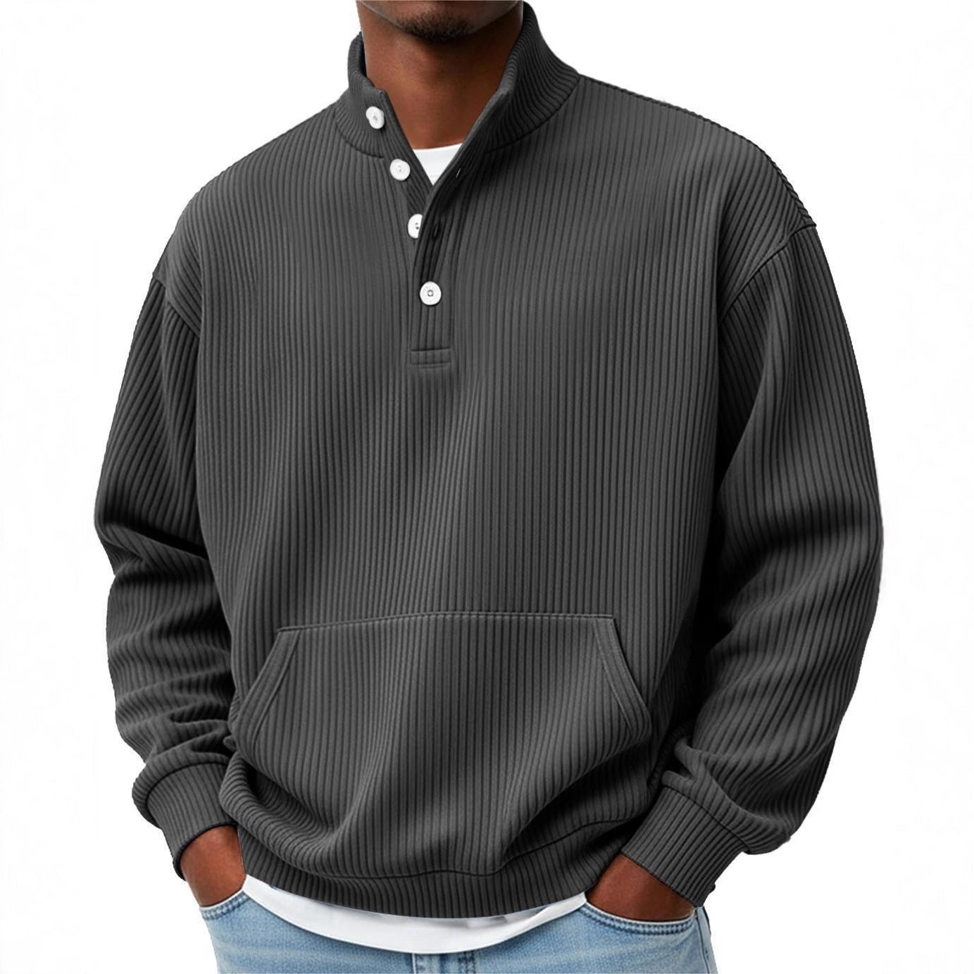 Mens Solid-Color Sweater with Buttons