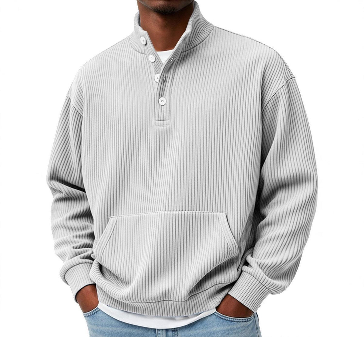 Mens Solid-Color Sweater with Buttons