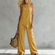 Womens Suit Asymmetric Hem Sleeveless Top And Trousers