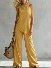 Womens Suit Asymmetric Hem Sleeveless Top And Trousers