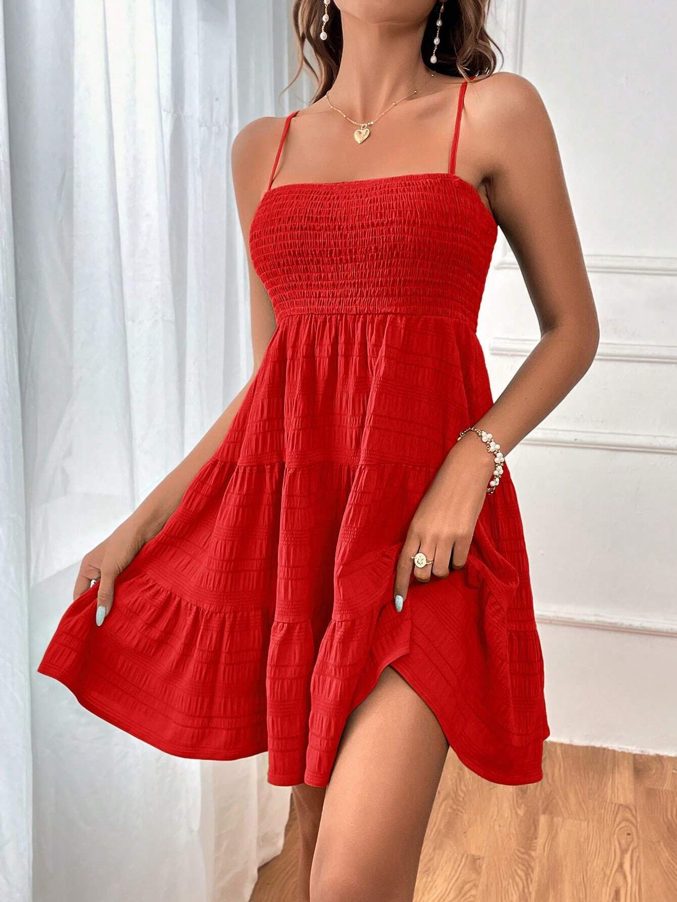 Summer Square-collar Pleated Dress