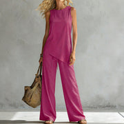 Womens Suit Asymmetric Hem Sleeveless Top And Trousers