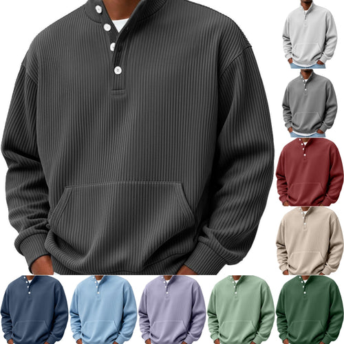 Mens Solid-Color Sweater with Buttons