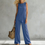 Womens Suit Asymmetric Hem Sleeveless Top And Trousers