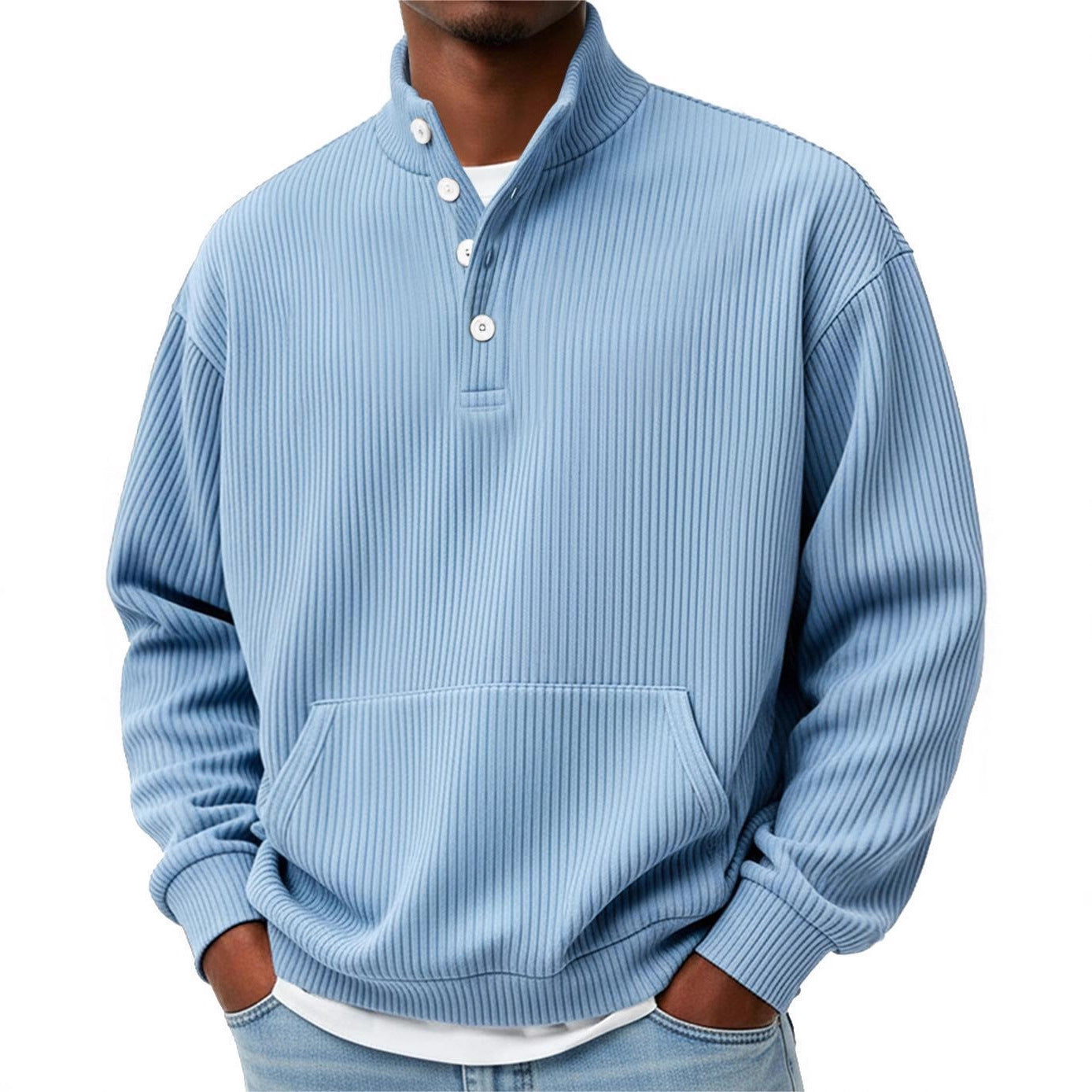 Mens Solid-Color Sweater with Buttons