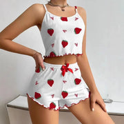 Women's Pajamas Fashion Printed Sweet Spaghetti-strap Shorts Suit