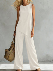 Womens Suit Asymmetric Hem Sleeveless Top And Trousers