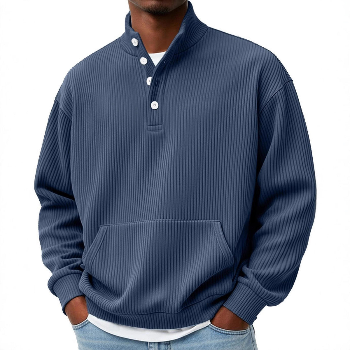 Mens Solid-Color Sweater with Buttons