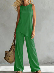 Womens Suit Asymmetric Hem Sleeveless Top And Trousers