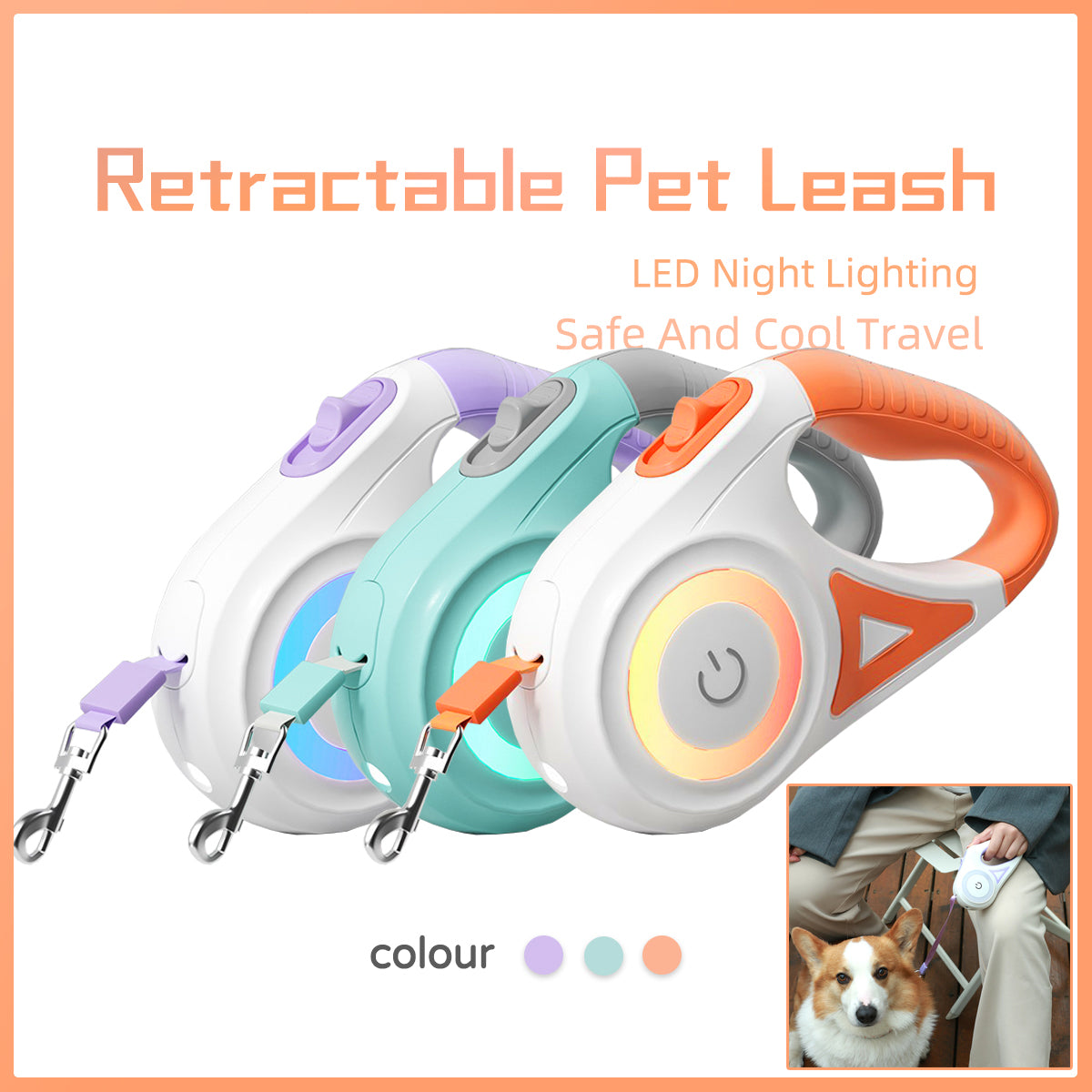 Dog Leash Retractable Leash And Dog Collar Spotlight Automatic Pet Dog Cat Traction Rope