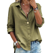 Women's Casual Loose Fashion Solid Color Long-Sleeve Lapel Shirt