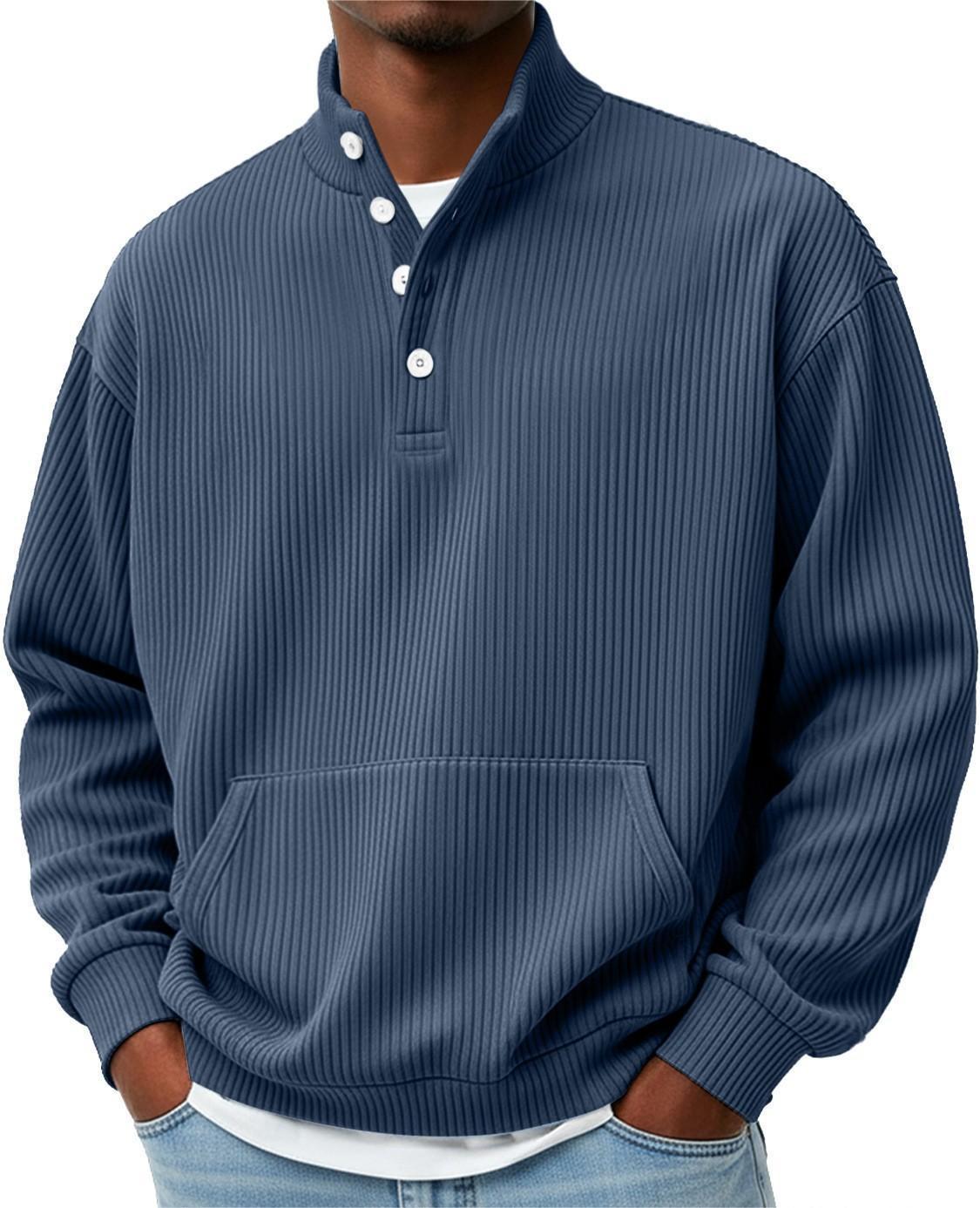 Mens Solid-Color Sweater with Buttons