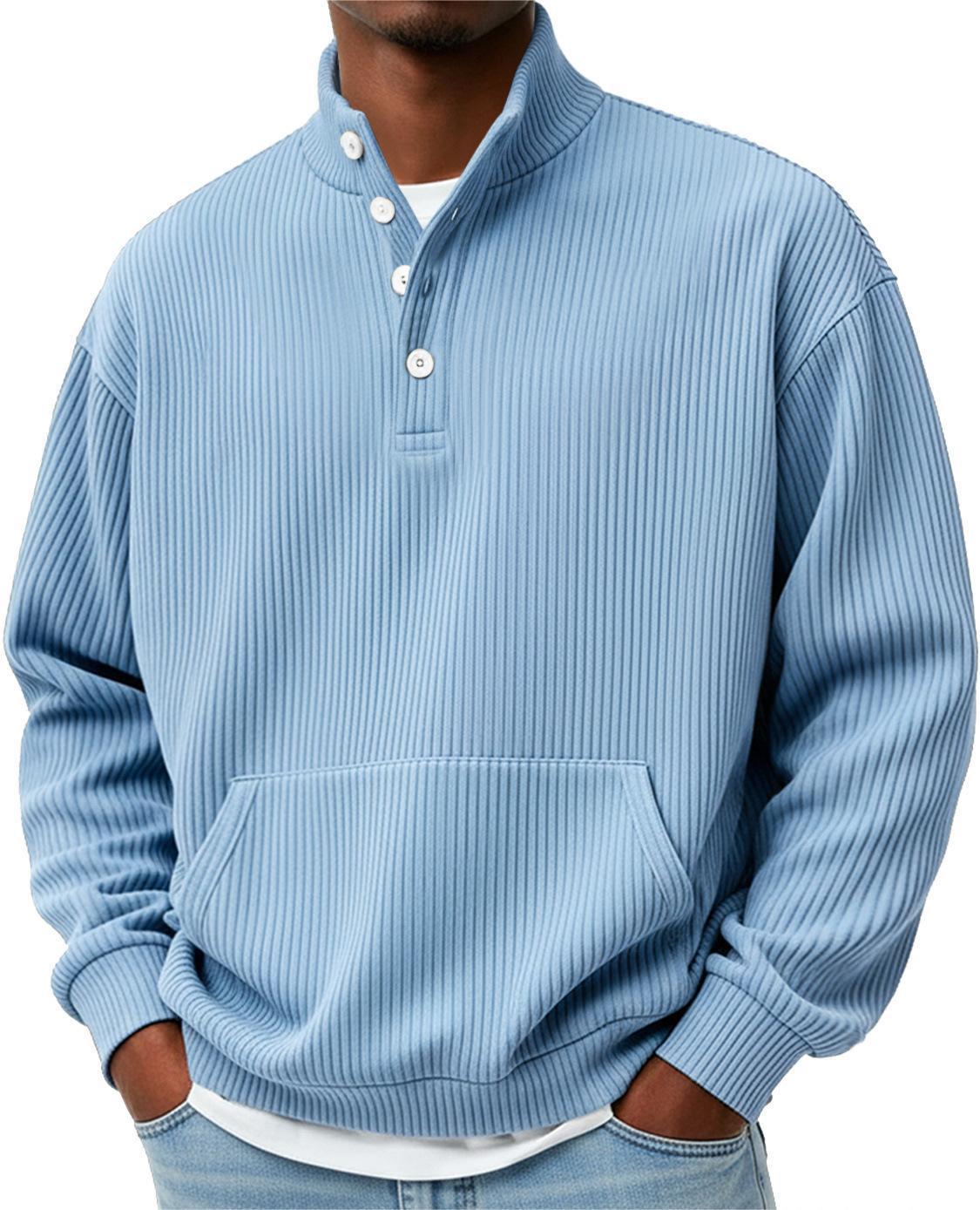 Mens Solid-Color Sweater with Buttons