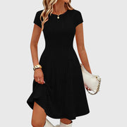 Irregularly Brushed Ribbed Solid-color Dress