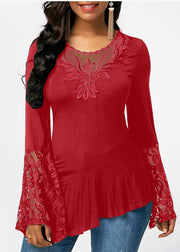 Women's Long Sleeve Lace Panel Irregular T-Shirt Top