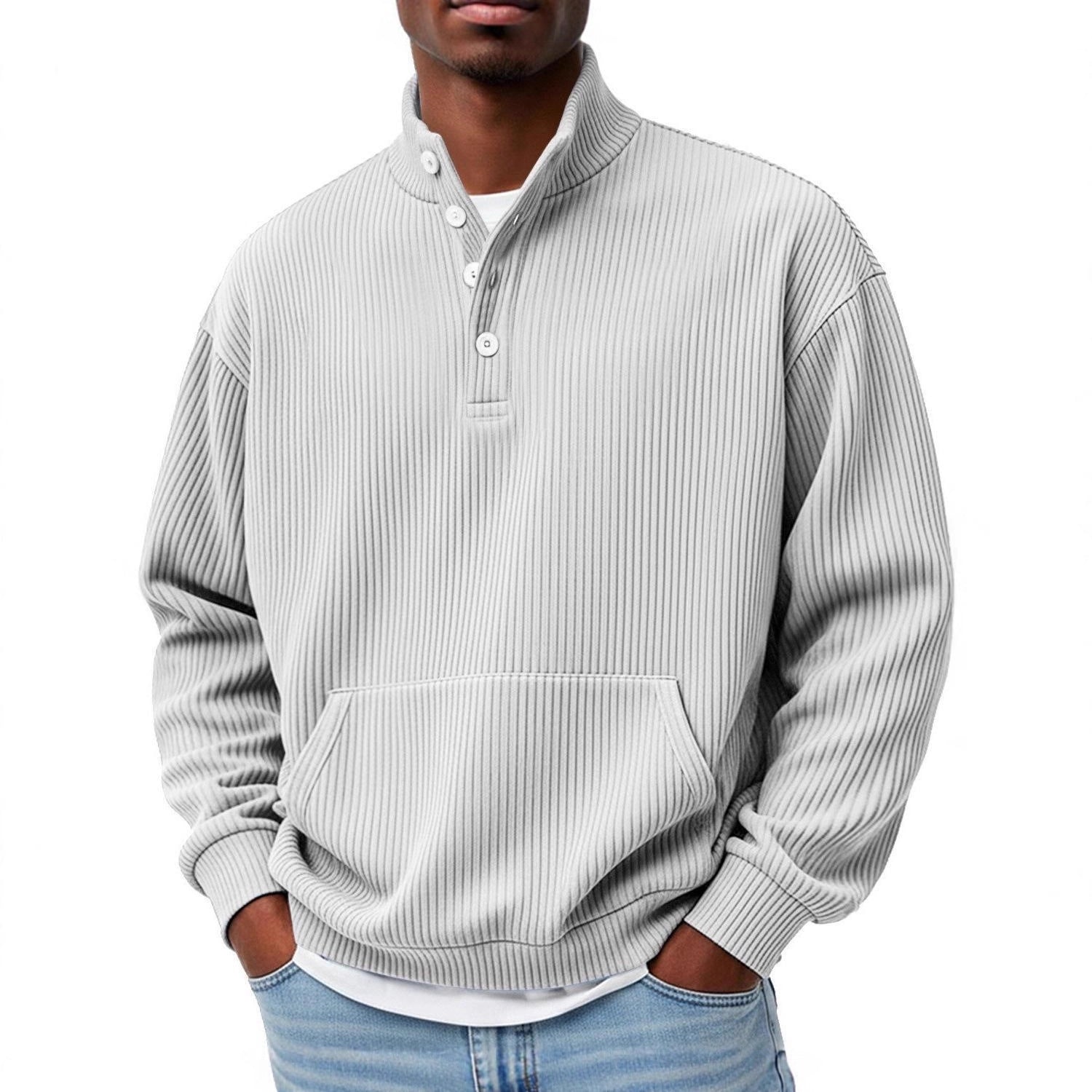 Mens Solid-Color Sweater with Buttons
