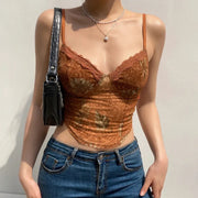 Women's Cropped Sleeveless Lace Splicing Sling Vest