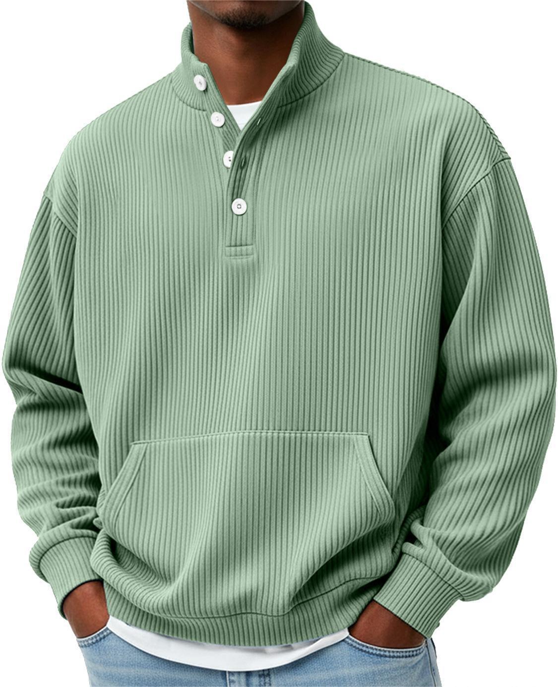 Mens Solid-Color Sweater with Buttons
