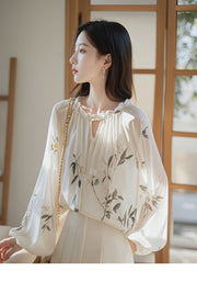 Loose-fitting Long-sleeve Floral Mini Shirt For Women
