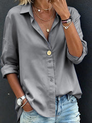 Women's Casual Loose Fashion Solid Color Long-Sleeve Lapel Shirt
