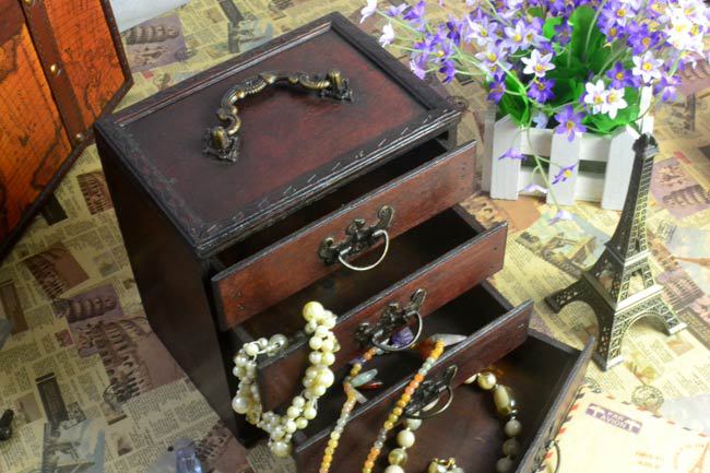 Chinese Retro Antique Wooden Jewelry Box -  Old Antique