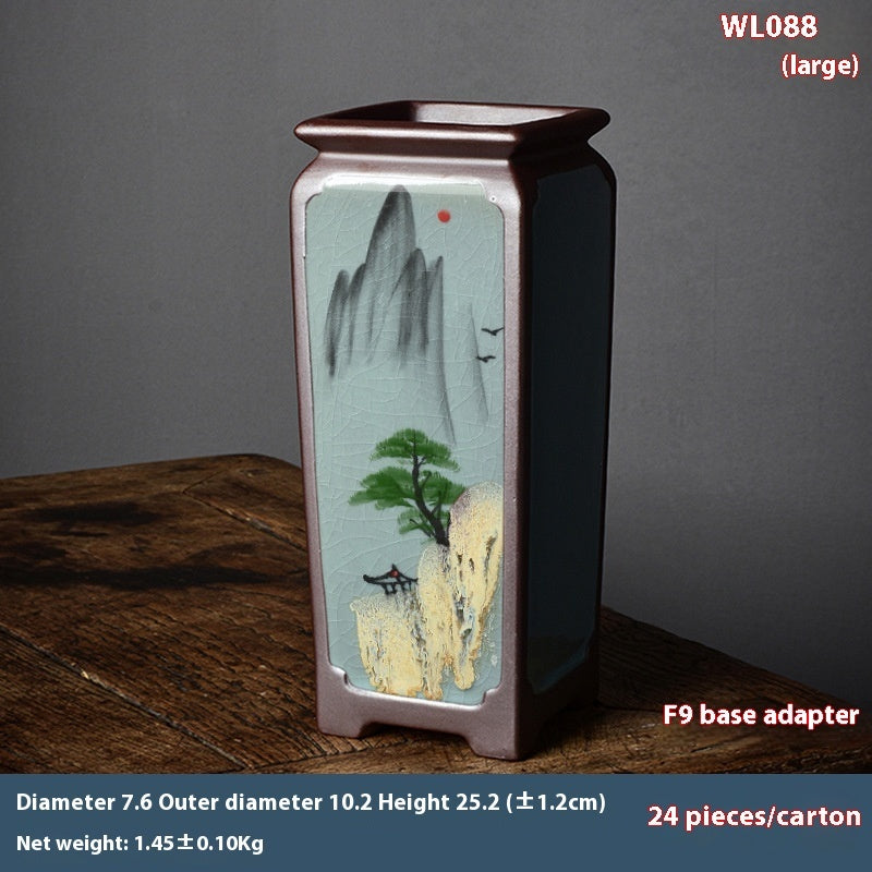 Chinese Hand-painted Square Straight Retro Purple Sand Flower Pot