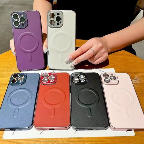 Ultra-Thin PC Plain Leather Magnetic Phone Case