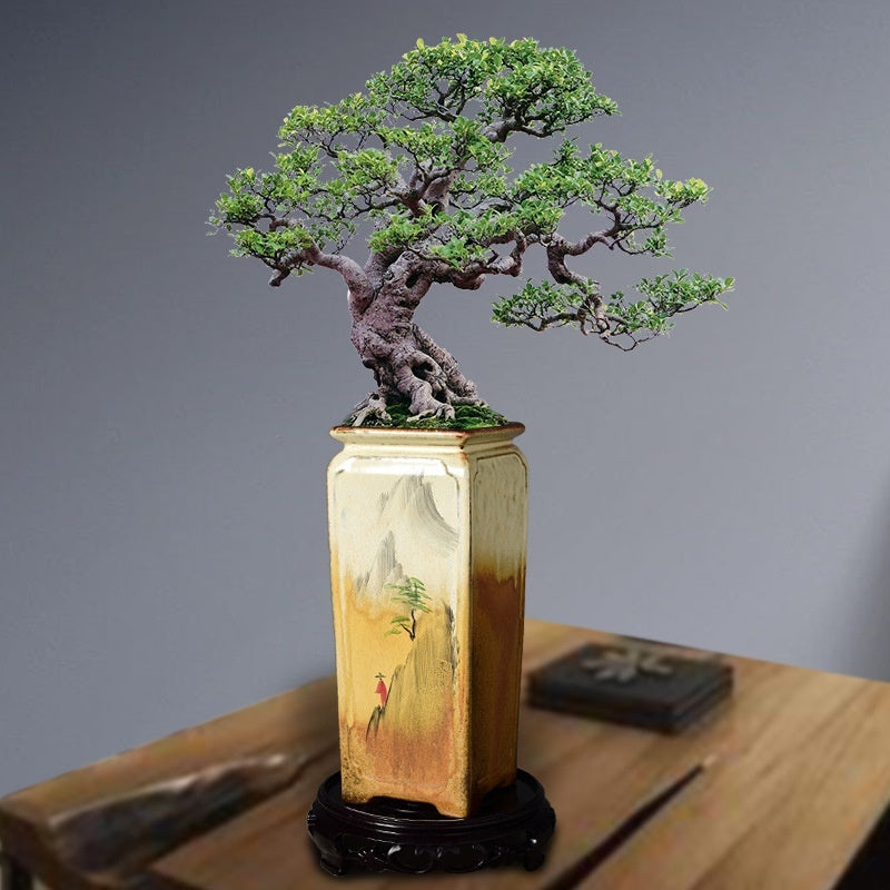 Chinese Hand-painted Square Straight Retro Purple Sand Flower Pot