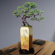 Chinese Hand-painted Square Straight Retro Purple Sand Flower Pot
