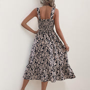 Fashion Suspenders Geometric Printing Dress