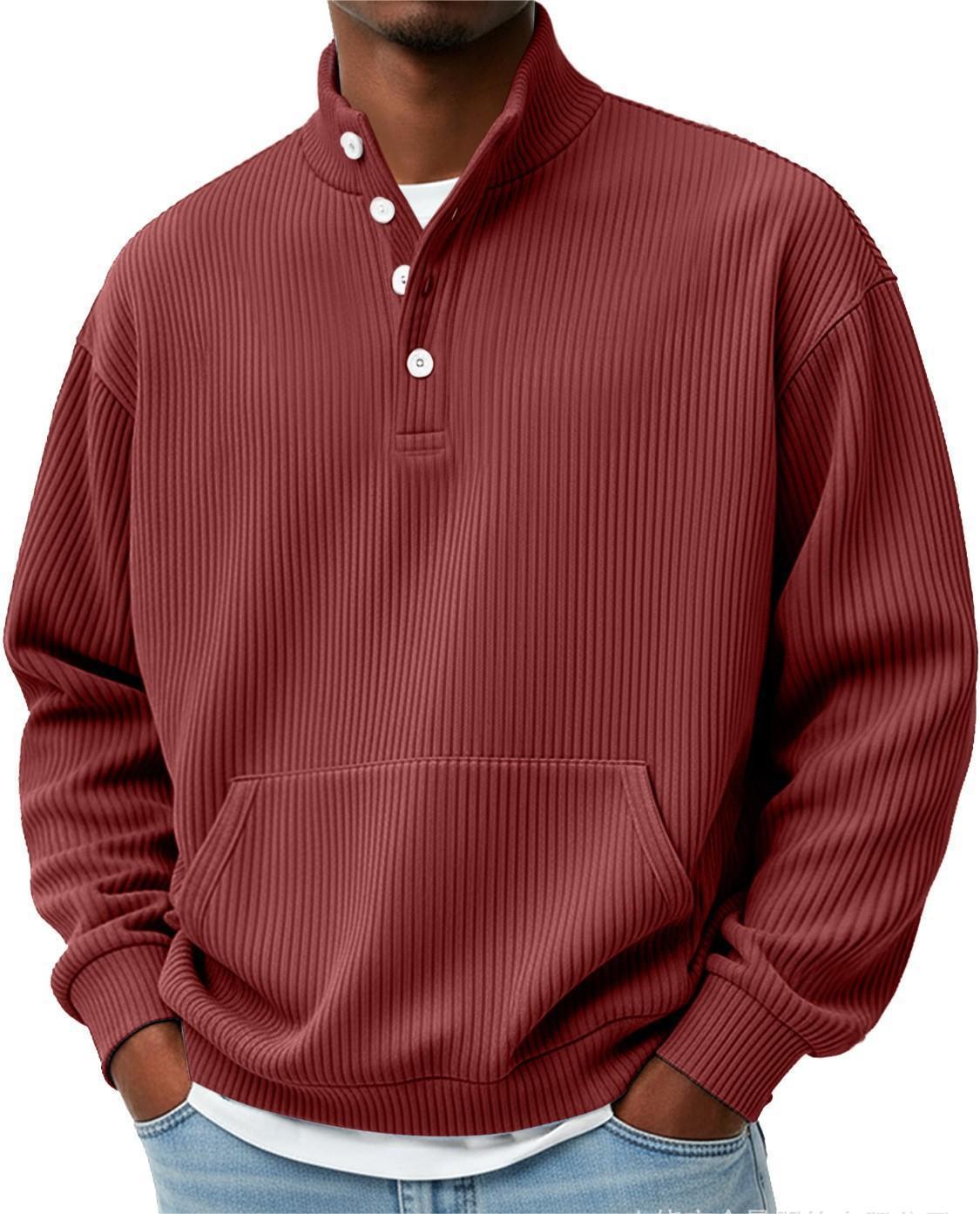 Mens Solid-Color Sweater with Buttons