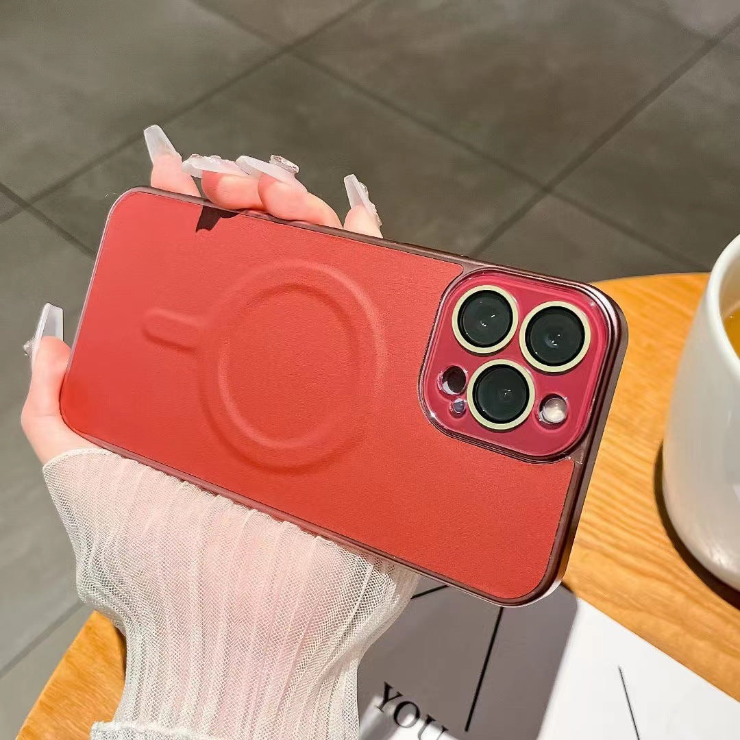 Ultra-Thin PC Plain Leather Magnetic Phone Case