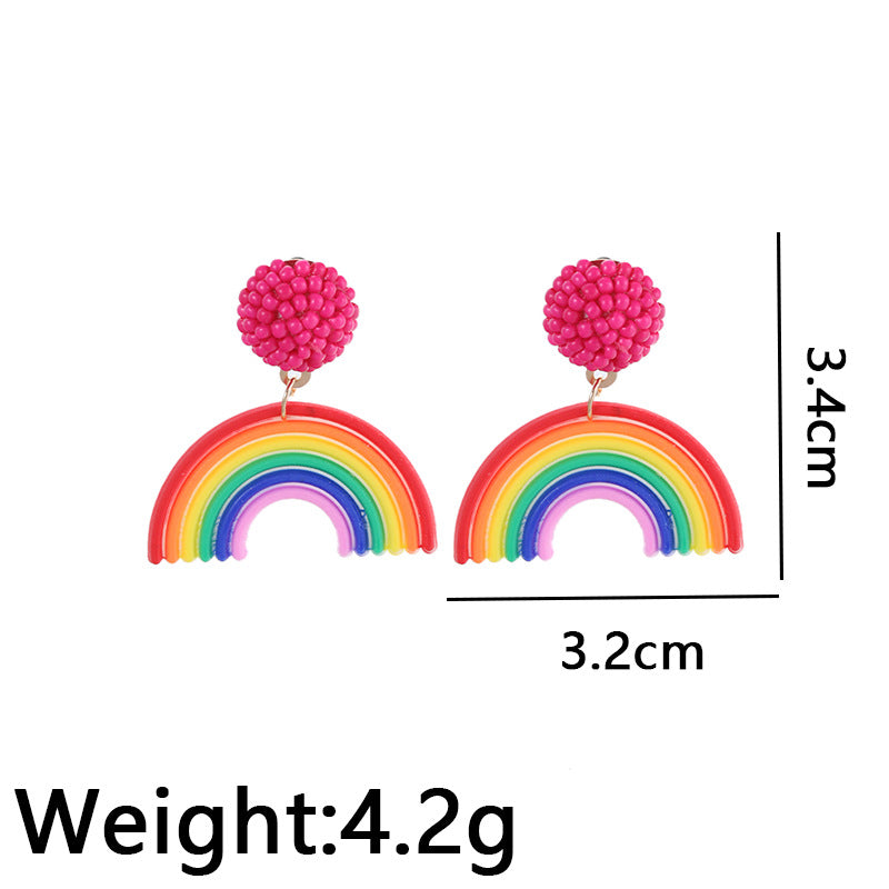 Rainbow Personality Earrings Fashion Rice Bead Head