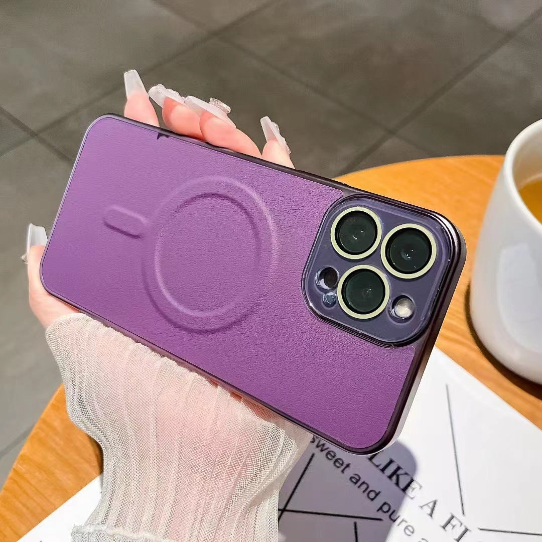 Ultra-Thin PC Plain Leather Magnetic Phone Case