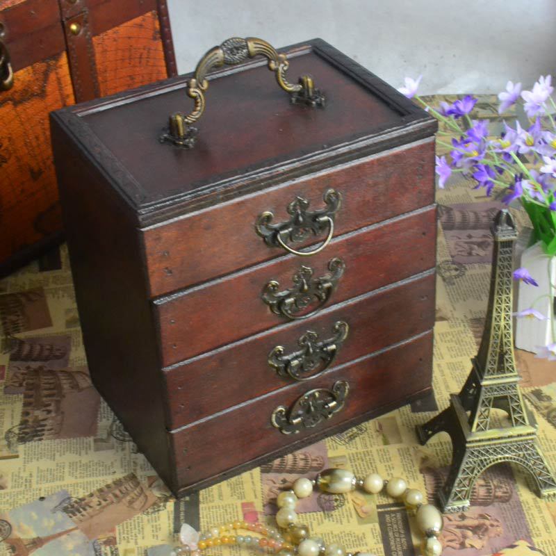 Chinese Retro Antique Wooden Jewelry Box -  Old Antique