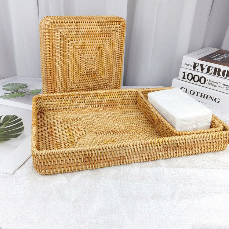 Rattan Tray Desktop Storage Woven Baskets