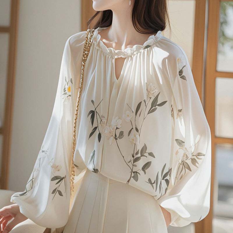 Loose-fitting Long-sleeve Floral Mini Shirt For Women