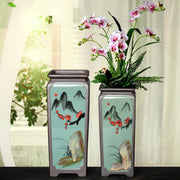 Chinese Hand-painted Square Straight Retro Purple Sand Flower Pot