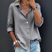 Women's Casual Loose Fashion Solid Color Long-Sleeve Lapel Shirt