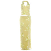 Womens Fashion Halterneck Backless Long Dress Set