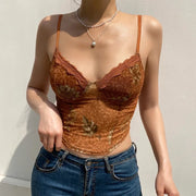 Women's Cropped Sleeveless Lace Splicing Sling Vest