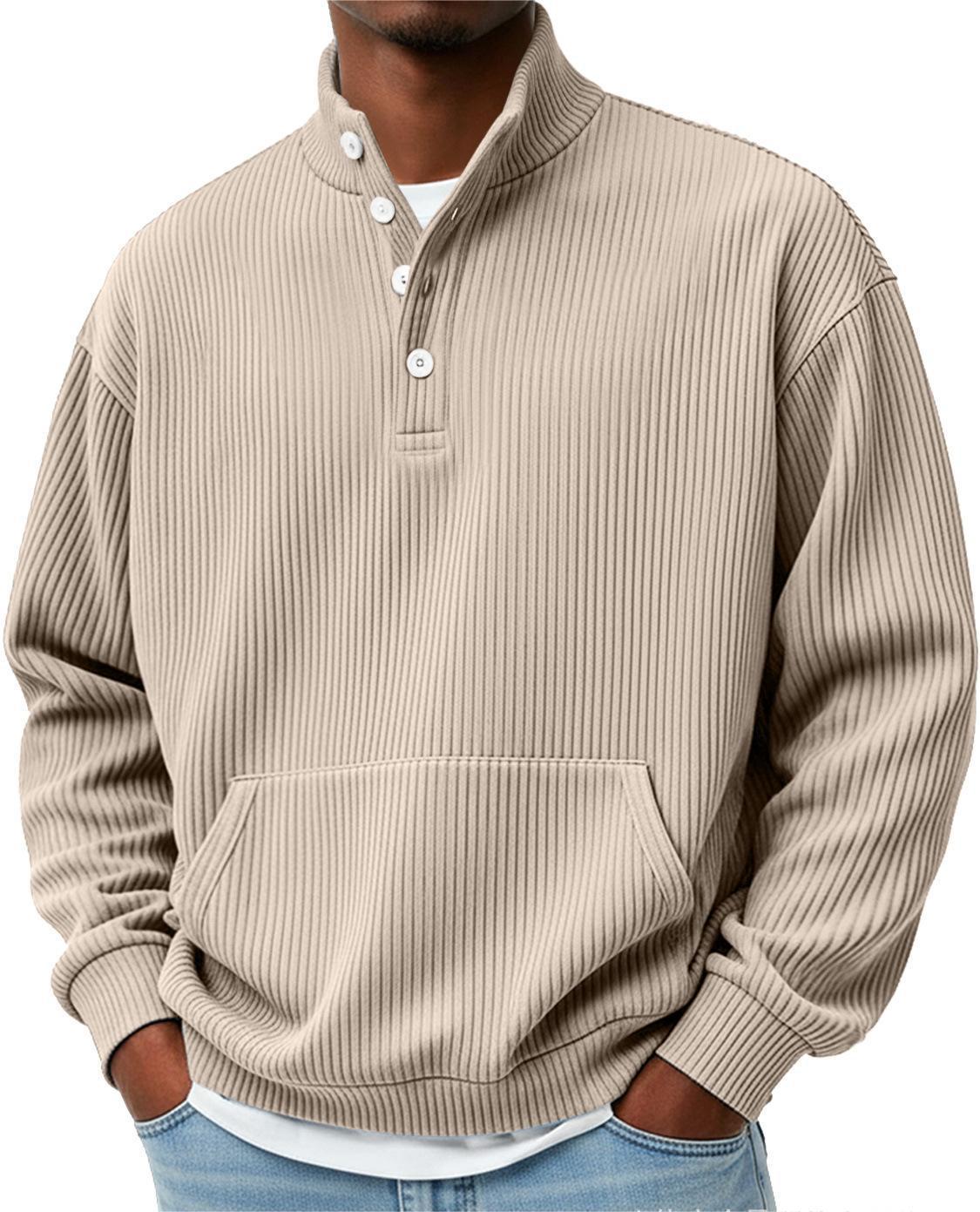 Mens Solid-Color Sweater with Buttons