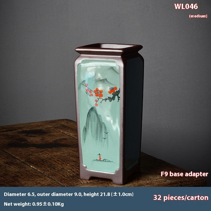 Chinese Hand-painted Square Straight Retro Purple Sand Flower Pot